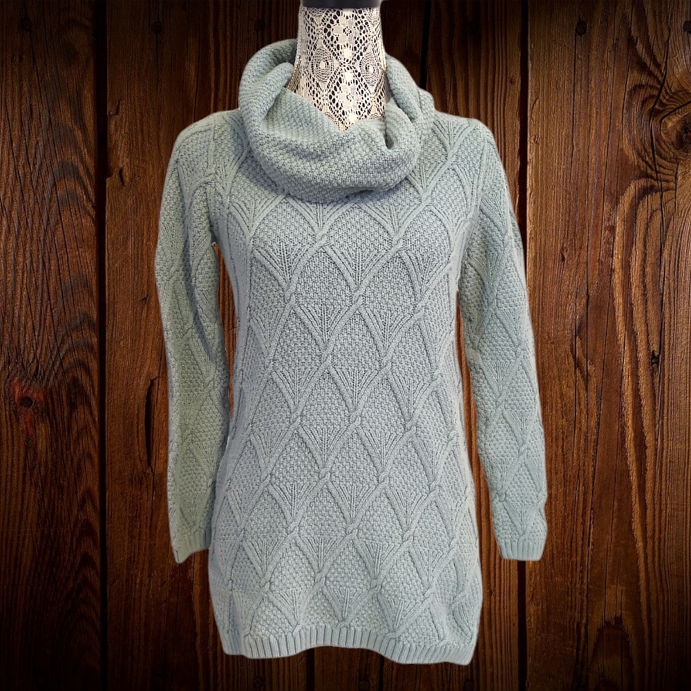 Jeanne Pierre beautiful mint green knit cowl neck sweater